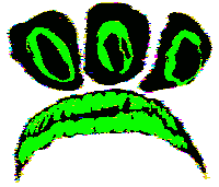 a drawing of a face with a green mouth and a black background that says 000