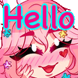 a cartoon girl with pink hair is holding a heart and saying hello .