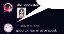 a screenshot of a conversation between the spookster and someone else