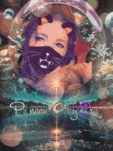 a painting of a woman wearing a cat mask and the words princess crazy crazy