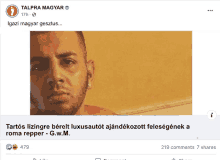 a facebook page with a picture of a man and the words talpra magyar on the top