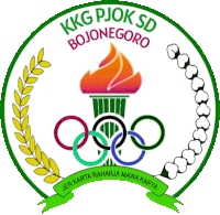 a logo for kkg pjok sd bojonegoro shows a torch and olympic rings