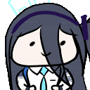 a cartoon drawing of a girl with long black hair wearing a tie and a backpack .