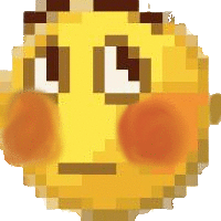 a pixelated smiley face with a serious look on its face and a blurred background .