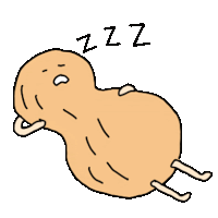 a cartoon drawing of a peanut sleeping on its back with the letters zzz above it