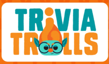 a logo for trivia trolls with an orange background