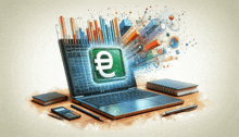 an illustration of a laptop with a euro sign on the screen