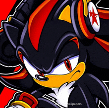 shadow the hedgehog wearing headphones with a red star on them