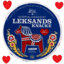 a blue circle with a horse on it that says leksands knacke on it