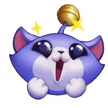 a purple and white cat with a lollipop on its head and a yellow star .