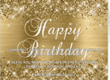 a gold birthday card with the words happy birthday