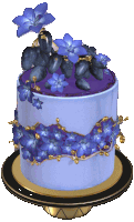 a blue cake with blue flowers and blue grapes on top