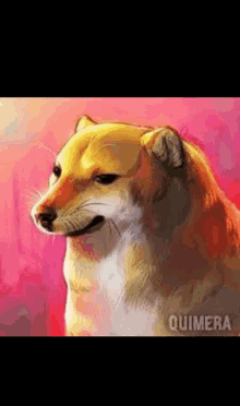 a painting of a dog on a pink background with a pink background .