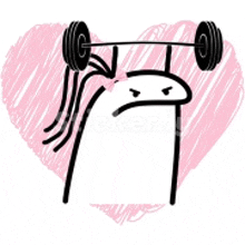 a drawing of a person lifting a barbell in front of a pink heart .