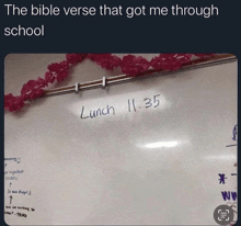 a white board with lunch written on it