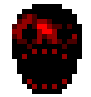 a pixel art of a black and red object with a red glowing center .