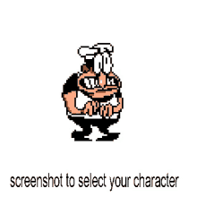 a pixel art of a chef with the words `` screenshot to select your character '' written below him .