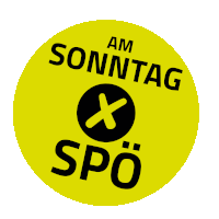 a yellow circle with the words am sonntag spo on it