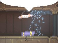 a pixel art drawing of a purple object being thrown