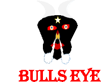 a bull 's eye logo with smoke coming out of its eyes