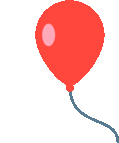 a red balloon with a blue string attached to it is floating in the air .