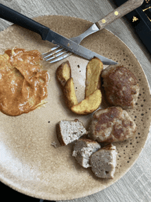 a plate of food with a knife and fork