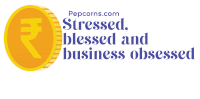 pepcorns.com stressed blessed and business obsessed logo with a coin