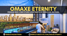 an advertisement for omaxe eternity premium 18hk and 28hk studio apartments in vrindavan mathura