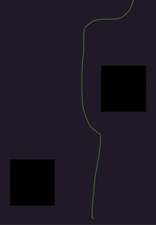 a drawing of a green line between two black squares on a purple background