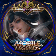 a mobile legends logo with a woman holding a knife