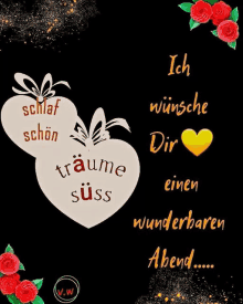 a black background with two hearts and the words ich wünsche dir einen wunderbaren abend written on it