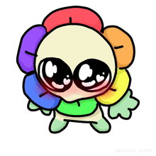 a drawing of a flower with rainbow colored petals and hearts on it