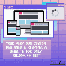 an advertisement for your very own custom designed & responsive website for only rm155,00 nett