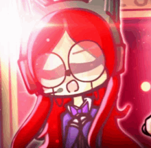 a cartoon girl with red hair is wearing headphones and a tie .