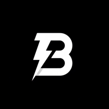 a white letter b with a lightning bolt behind it