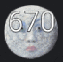 a pixelated image of a face with the number 670 written on it