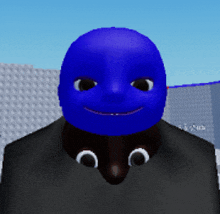 a cartoon character with a blue head and a black shirt