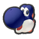 a sticker of a blue and white penguin with a big blue nose .