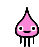 a pink squid with a smiling face and a drop of blood coming out of it .