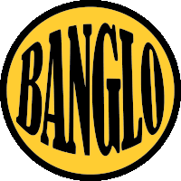 a yellow circle with banglo written in black