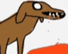 a drawing of a brown dog with blood coming out of its mouth