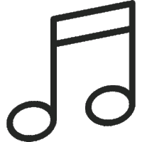 a black and white icon of a music note