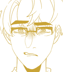 a drawing of a man 's face with glasses and a sad look on his face