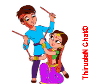 a cartoon drawing of a boy and a girl holding sticks