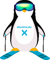 a penguin is wearing ski goggles and holding ski poles