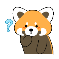 a cartoon drawing of a red panda with a question mark above it