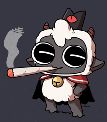 a cartoon drawing of a sheep with horns smoking a cigar