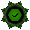 a green and black icon with a check mark in the middle of it .