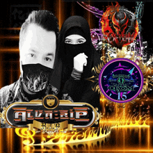 a man wearing a mask and a woman wearing a hijab are featured on a poster for a band called alkarip