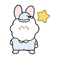 a cartoon bunny wearing a pajama top and a sleep cap is standing next to a yellow star .